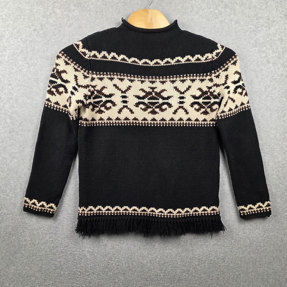 Jones New York Sweater Womens Medium Black Fair Isle Fringe Mock Neck Pullover